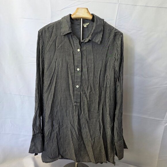 Max Studio Striped Long Sleeve Button-Up Tunic Top XL 100% Rayon - Picture 1 of 6